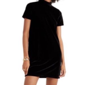 Madewell Size M Velvet Mockneck Shift Dress Black Short Sleeves Stretch H2540